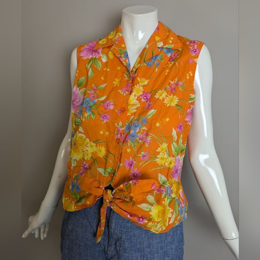 Vintage Jones New York Sleeveless Floral Tie-Front Blouse – Size Small